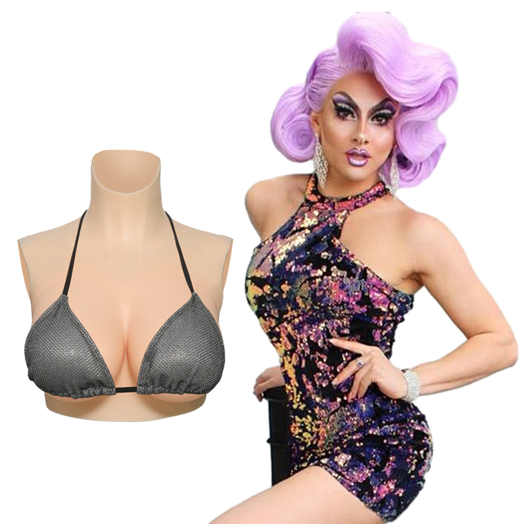 Silicone Breast Form Realistic High Collar Breastplate BG Cup False Breasts  for Crossdresser Drag Queen Transgender Cosplay(Size:B Cup,Color:Color 2)