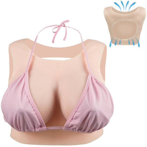 Silicone Breastplate Fake Boob Round Collar Hollow Back Realistic Fake Breast Form Drag Queen Transgender Crossdresser